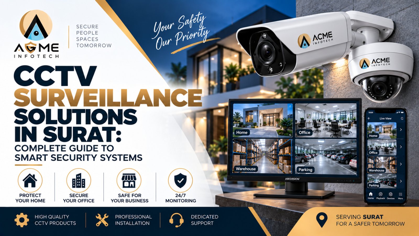 CCTV surveillance solutions in Surat with HD security cameras and remote mobile monitoring